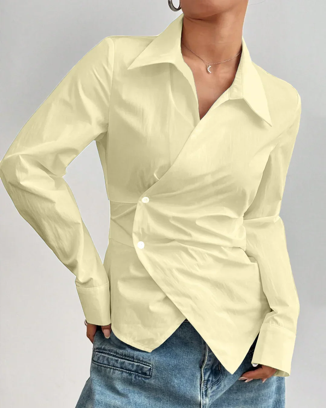 Asymmetric Hem Fitted Vanilla Shirt Top