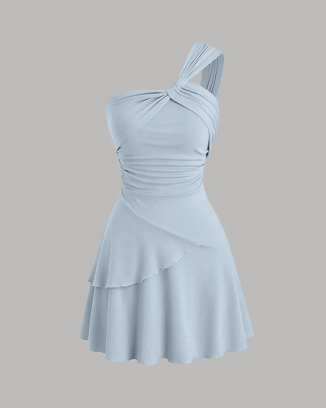 Asymmetrical Neck Midi Dress in Ice Blue