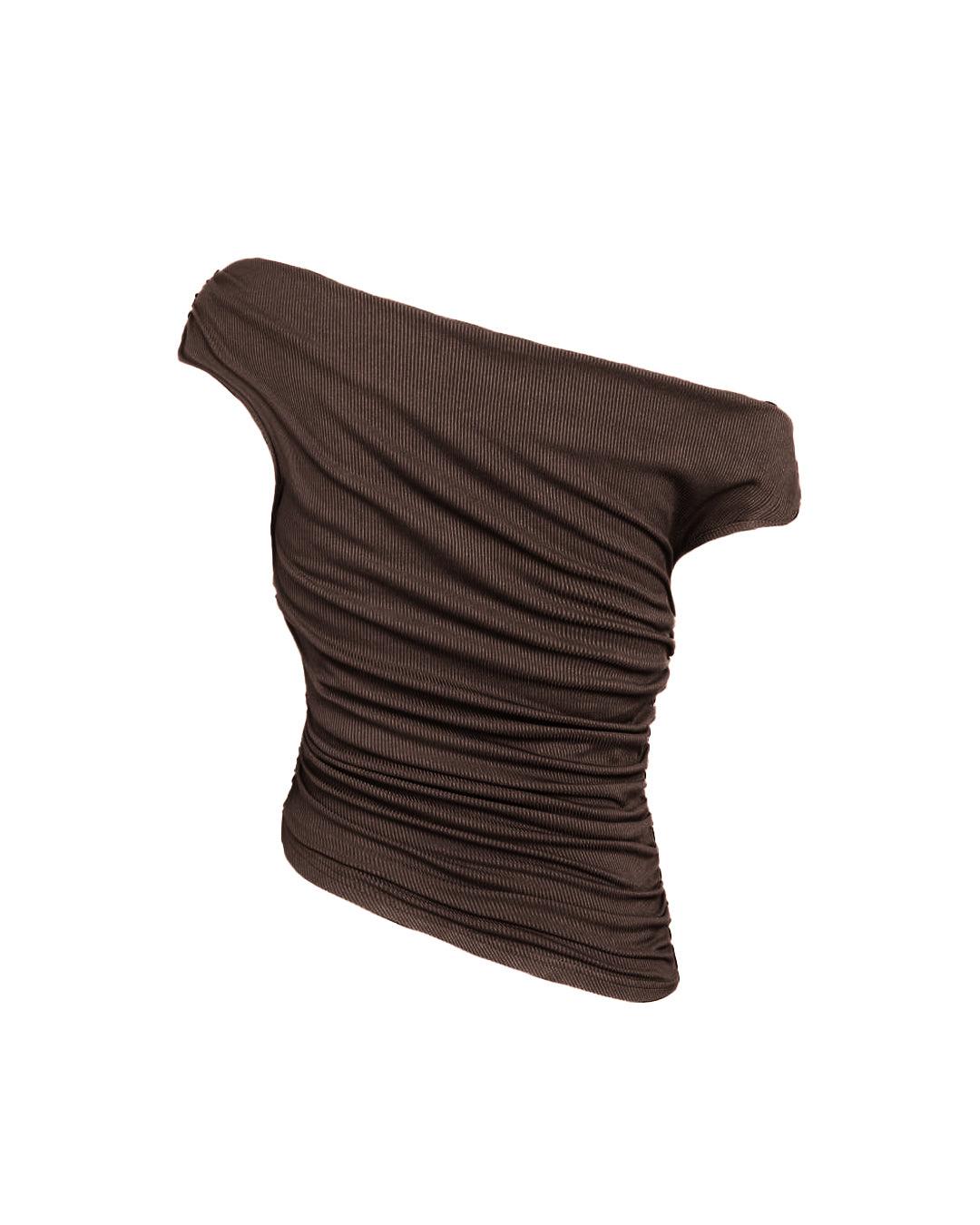 Asymmetrical Neck Ruched Brown Crop Top