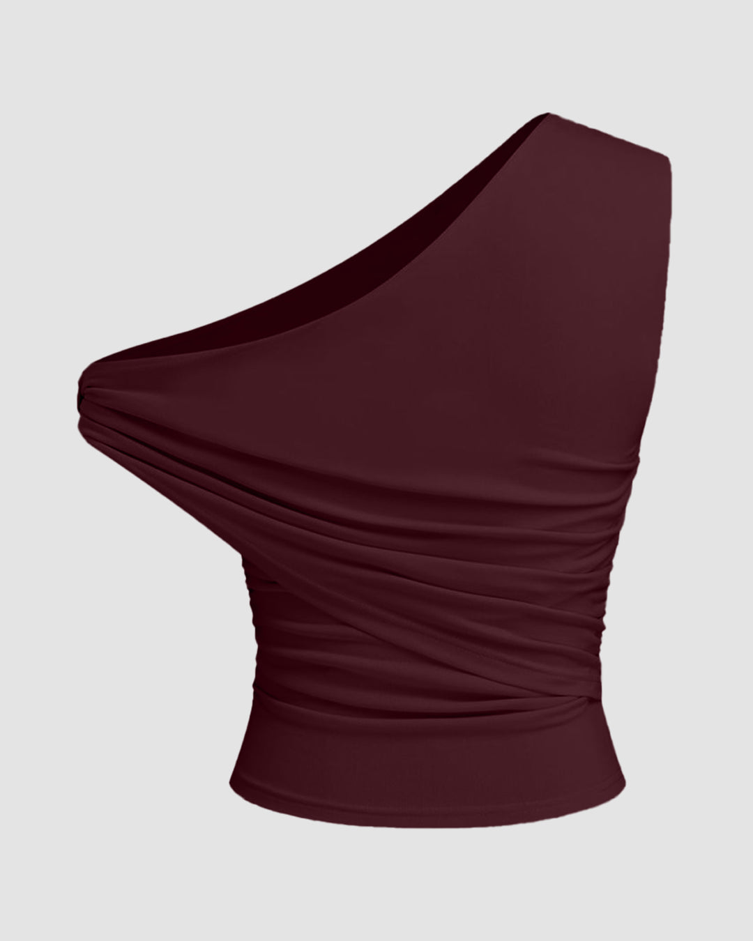 Asymmetrical Neck Ruched Top in Maroon