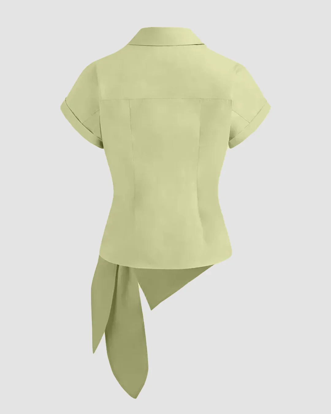 Asymmetrical Tie Waist Polo Shirt in Herbal