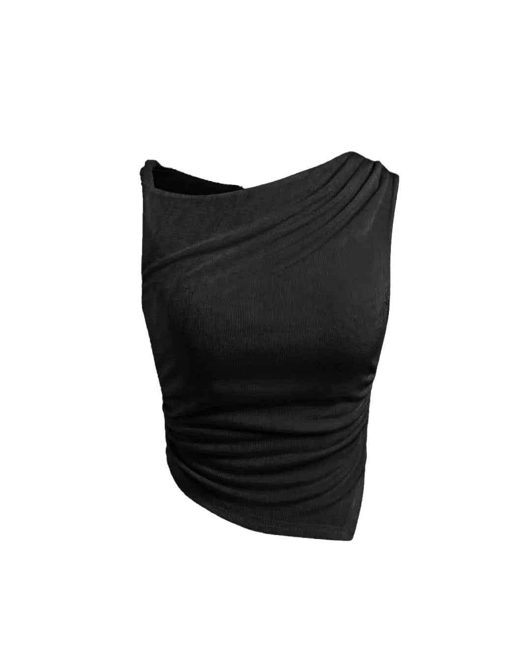 Asymmetrical Twist Ruched Sleeveless Black Top