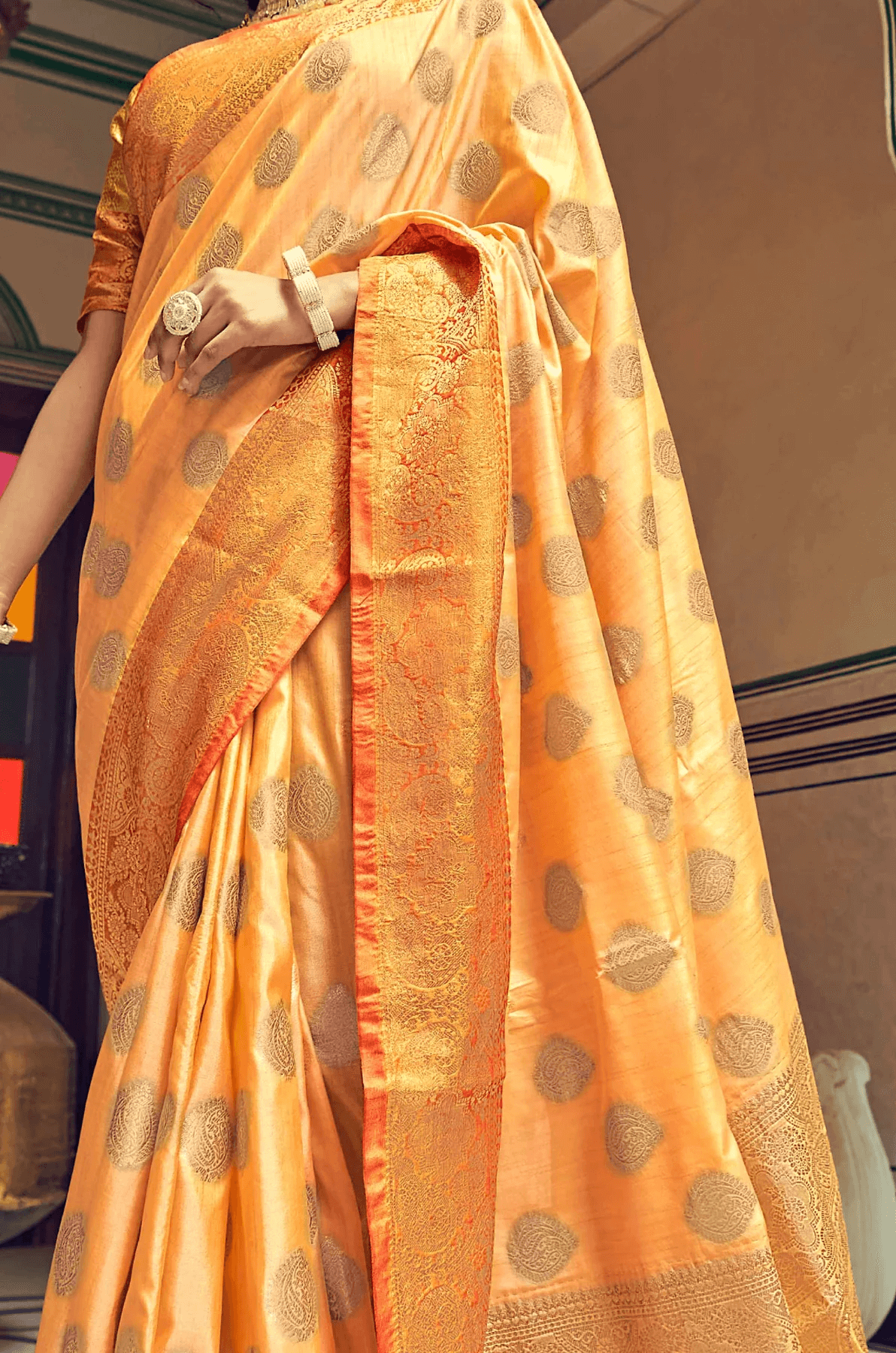 Scrumptious Orange Soft Banarasi Silk Saree With Phenomenal Blouse Piece
