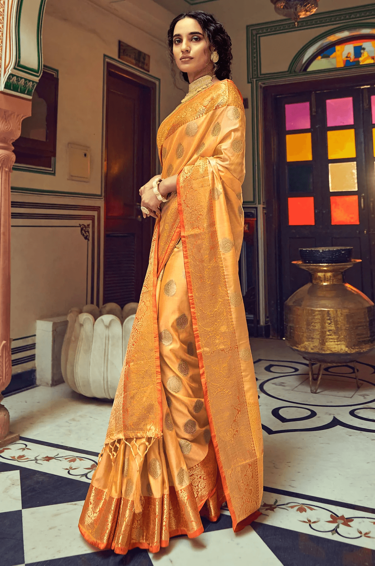 Scrumptious Orange Soft Banarasi Silk Saree With Phenomenal Blouse Piece