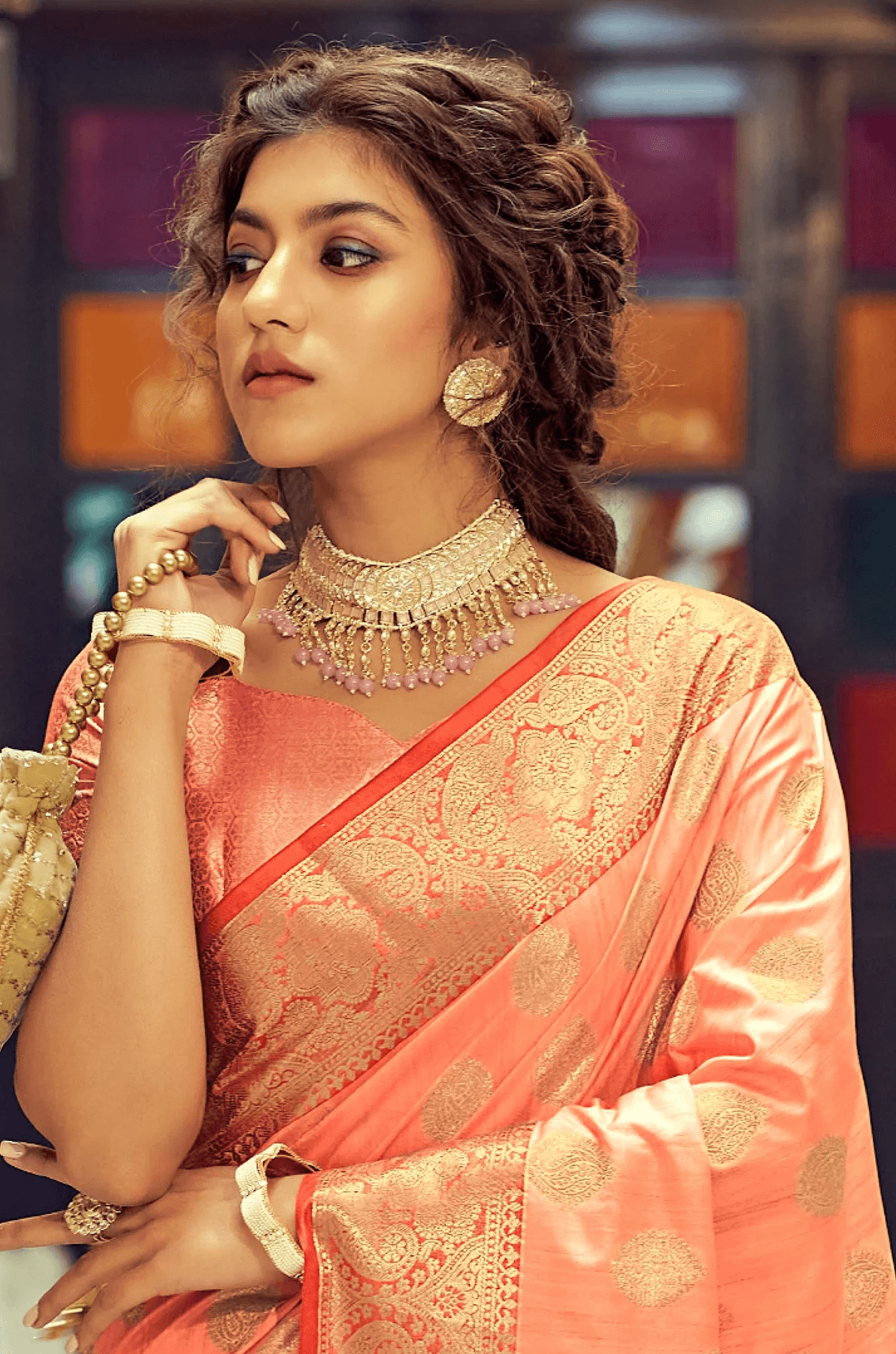 Luxuriant Peach Soft Banarasi Silk Saree With Adorable Blouse Piece