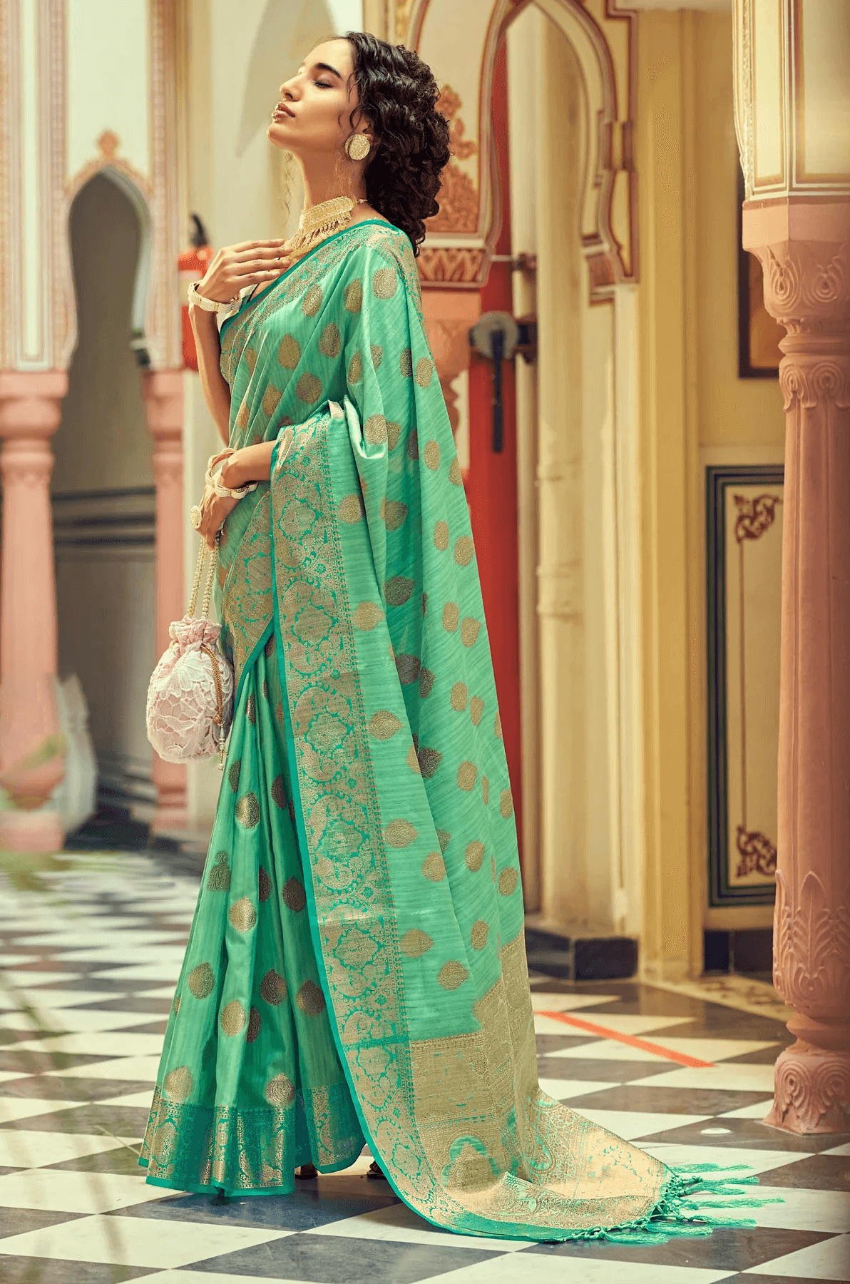Woebegone Sea Green Soft Banarasi Silk Saree With Fancifull Blouse Piece