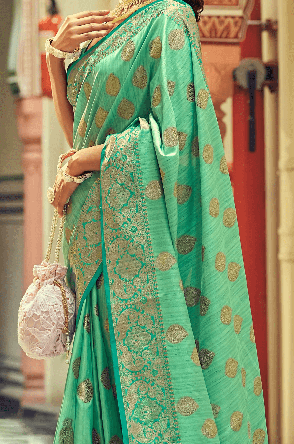Woebegone Sea Green Soft Banarasi Silk Saree With Fancifull Blouse Piece