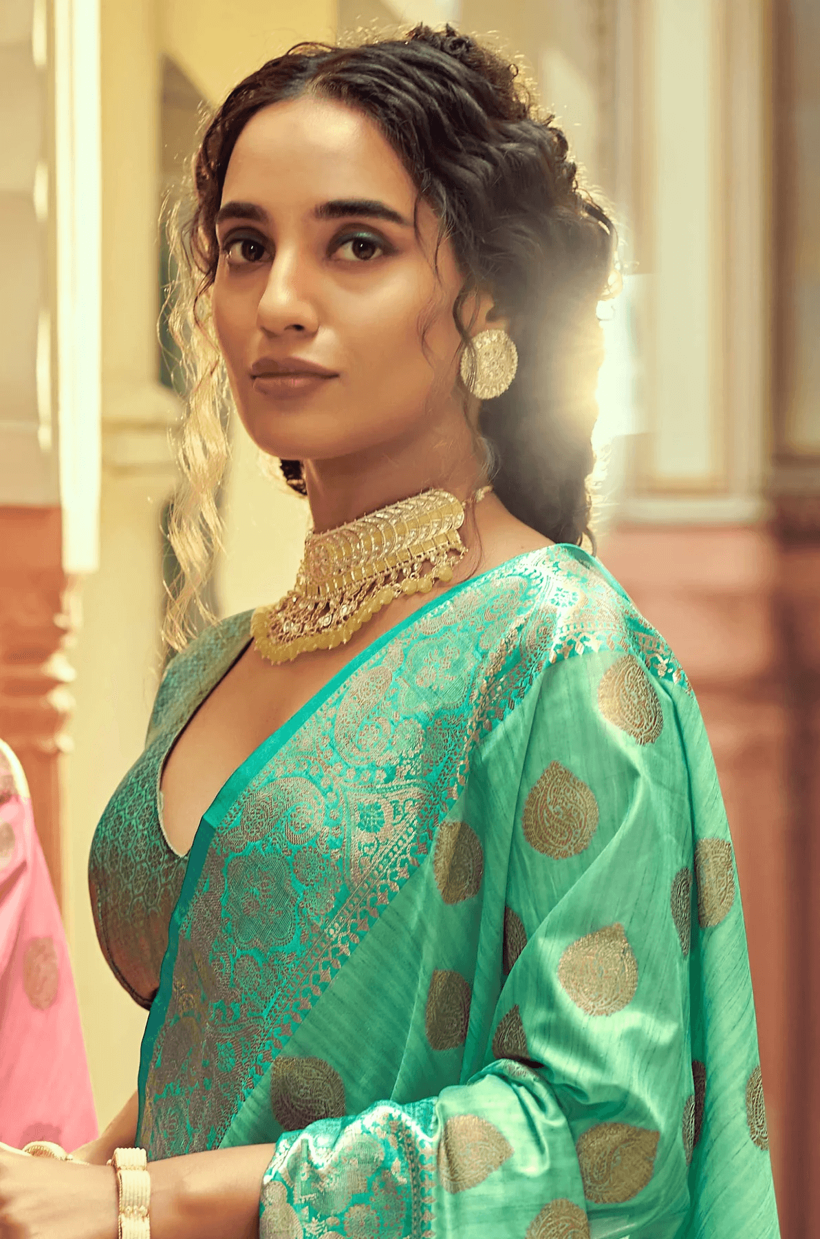 Woebegone Sea Green Soft Banarasi Silk Saree With Fancifull Blouse Piece