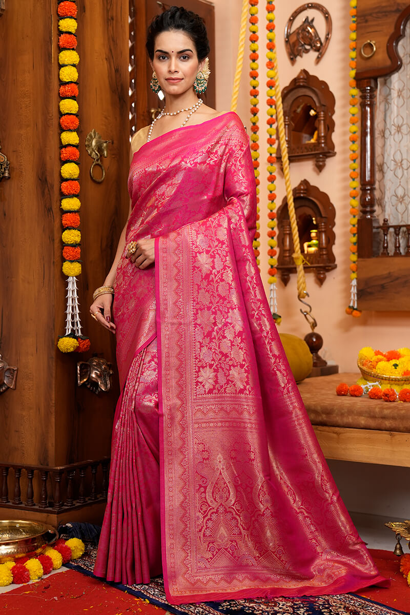 Bewitching Pink Soft Silk Saree With Divine Blouse Piece
