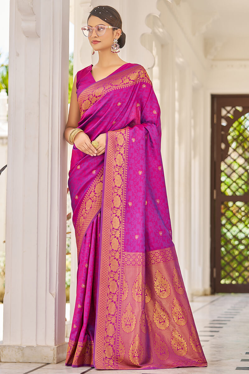 Cynosure Purple Kanjivaram Silk Saree With Inspiring Blouse Piece