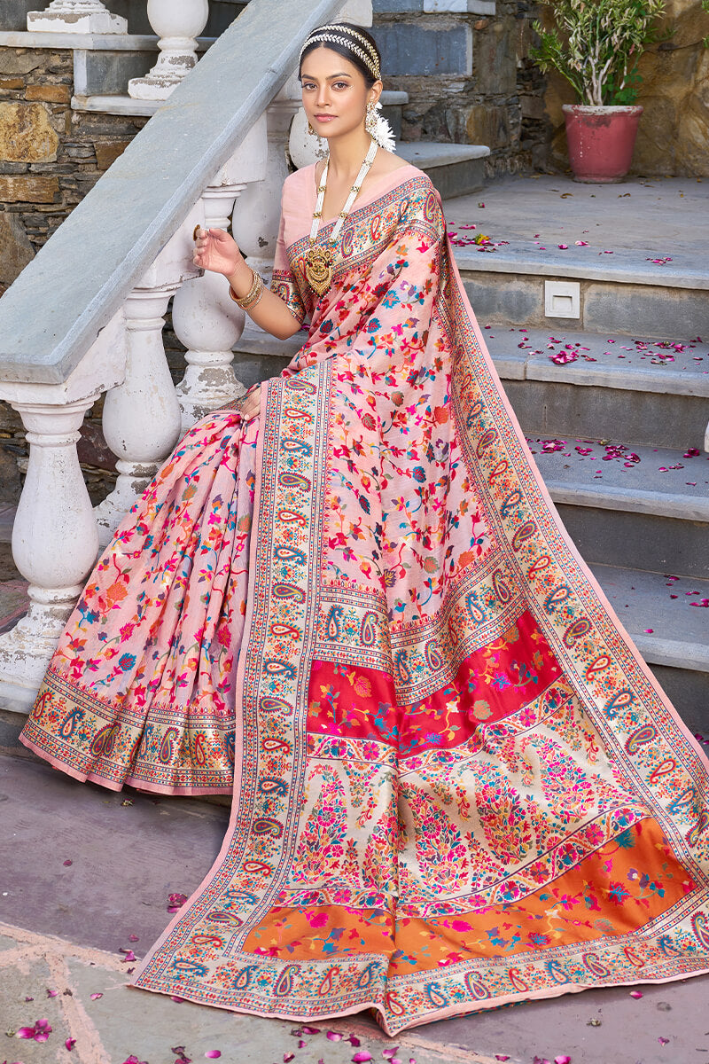 Sensational Baby Pink Pashmina saree With Lissome Blouse Piece