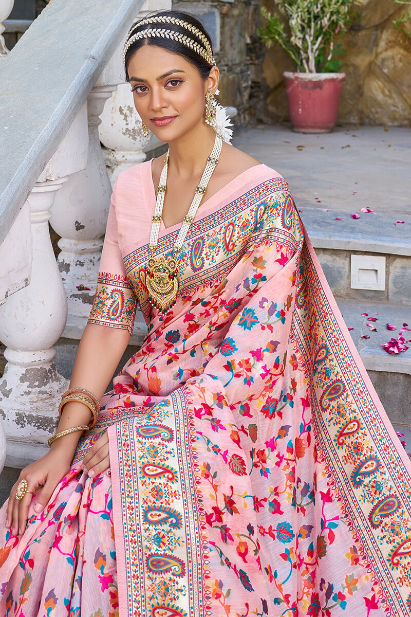 Sensational Baby Pink Pashmina saree With Lissome Blouse Piece