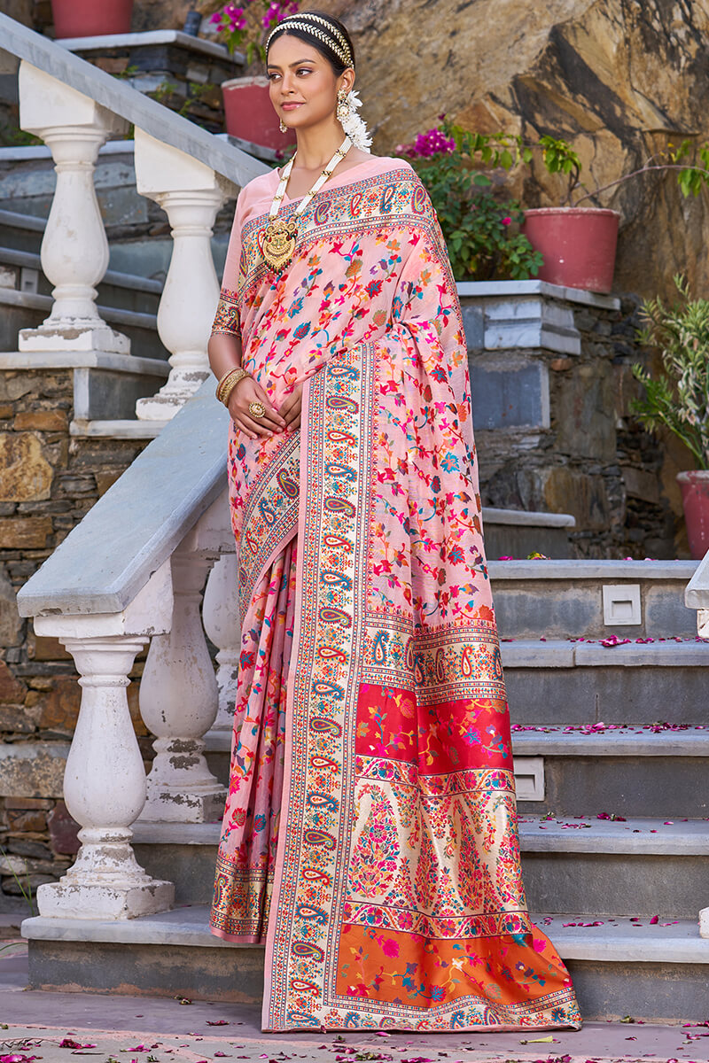 Sensational Baby Pink Pashmina saree With Lissome Blouse Piece