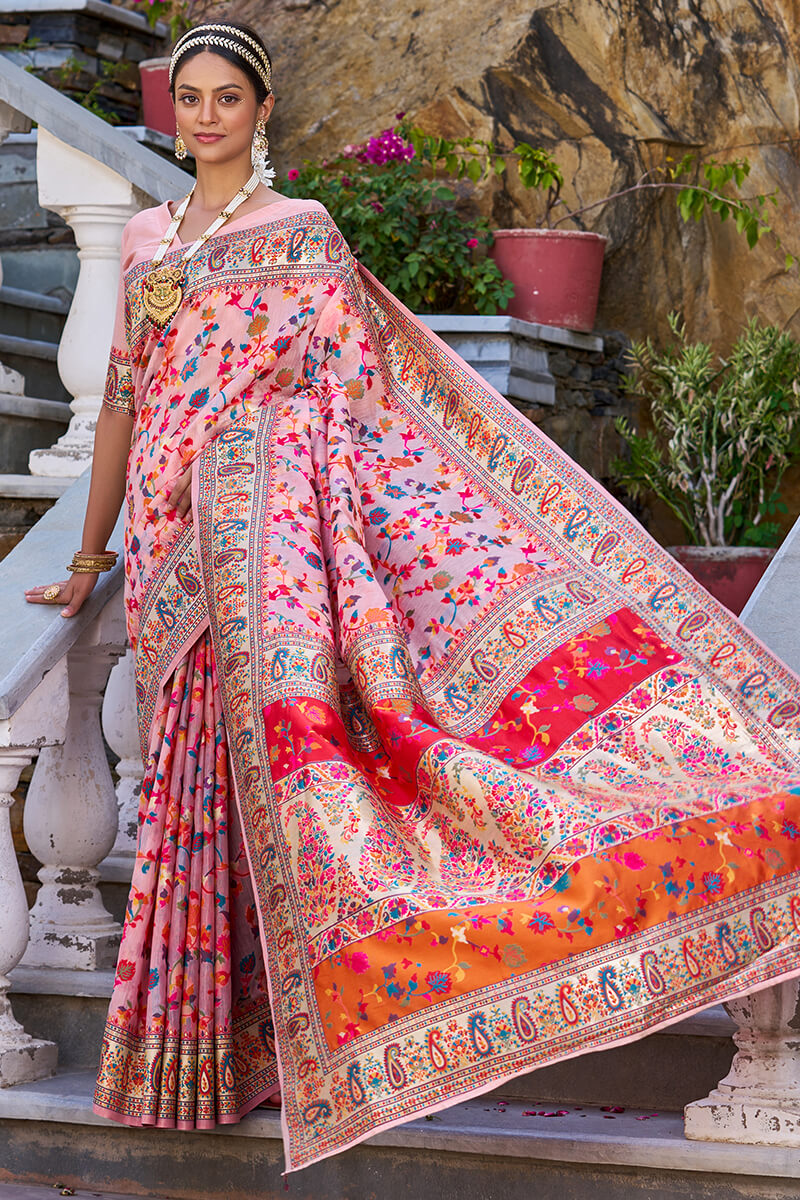 Sensational Baby Pink Pashmina saree With Lissome Blouse Piece
