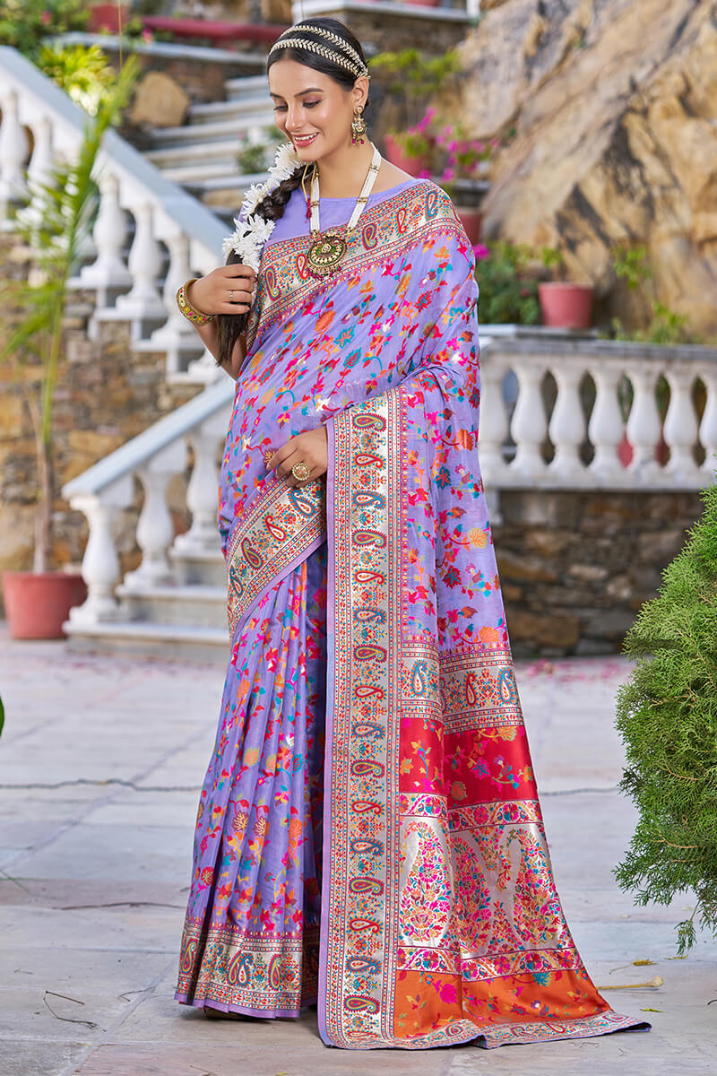 Phenomenal Lavender Pashmina saree With Amiable Blouse Piece