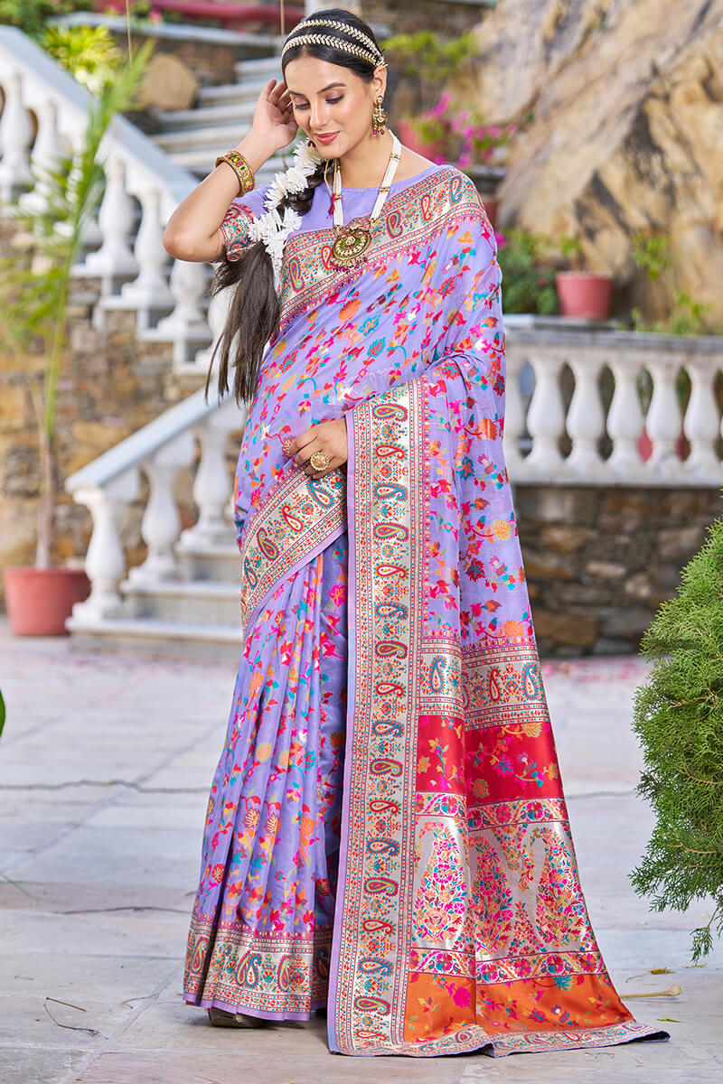Phenomenal Lavender Pashmina saree With Amiable Blouse Piece