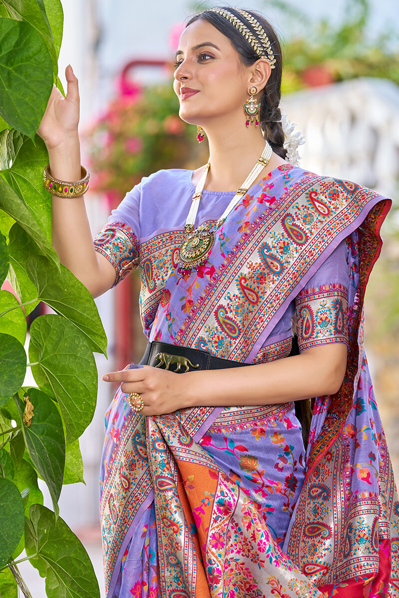 Phenomenal Lavender Pashmina saree With Amiable Blouse Piece