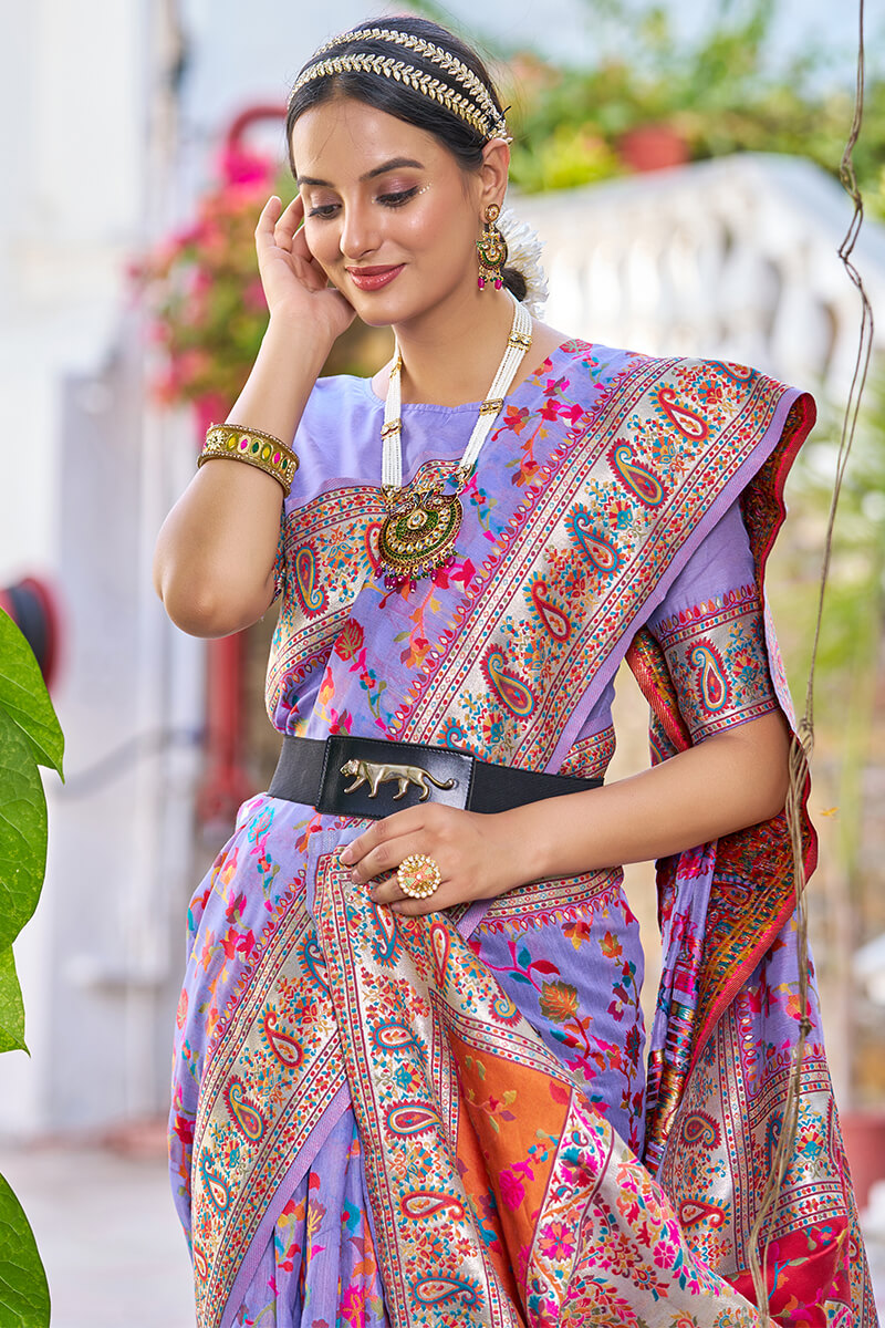 Phenomenal Lavender Pashmina saree With Amiable Blouse Piece