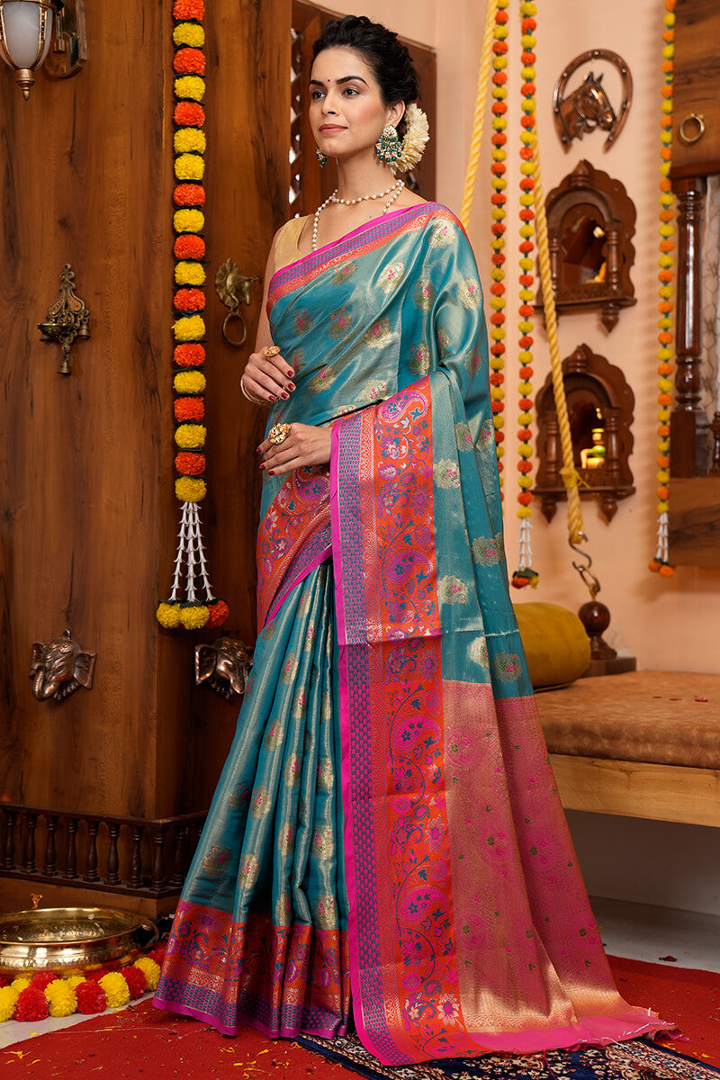 Staring Rama Soft Banarasi Silk Saree With Palimpsest Blouse Piece