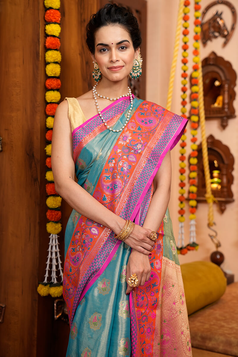 Staring Rama Soft Banarasi Silk Saree With Palimpsest Blouse Piece