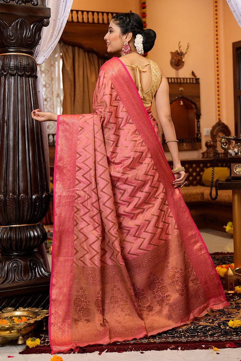 Beauteous Pink Soft Banarasi Silk Saree With Divine Blouse Piece