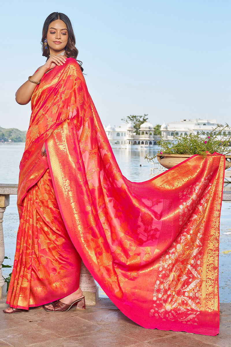 Surpassing Pink Kanjivaram Silk Saree With Embrocation Blouse Piece
