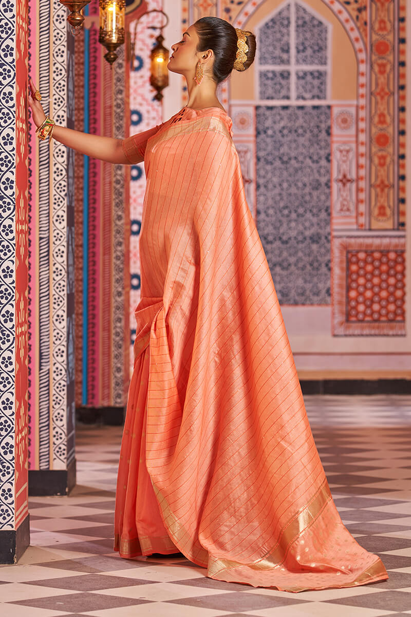 Redolent Orange Linen Cotton Silk Saree With Vestigial Blouse Piece