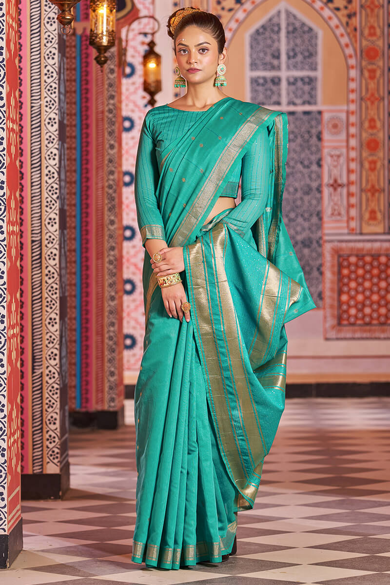 Engaging Rama Linen Cotton Silk Saree With Lagniappe Blouse Piece
