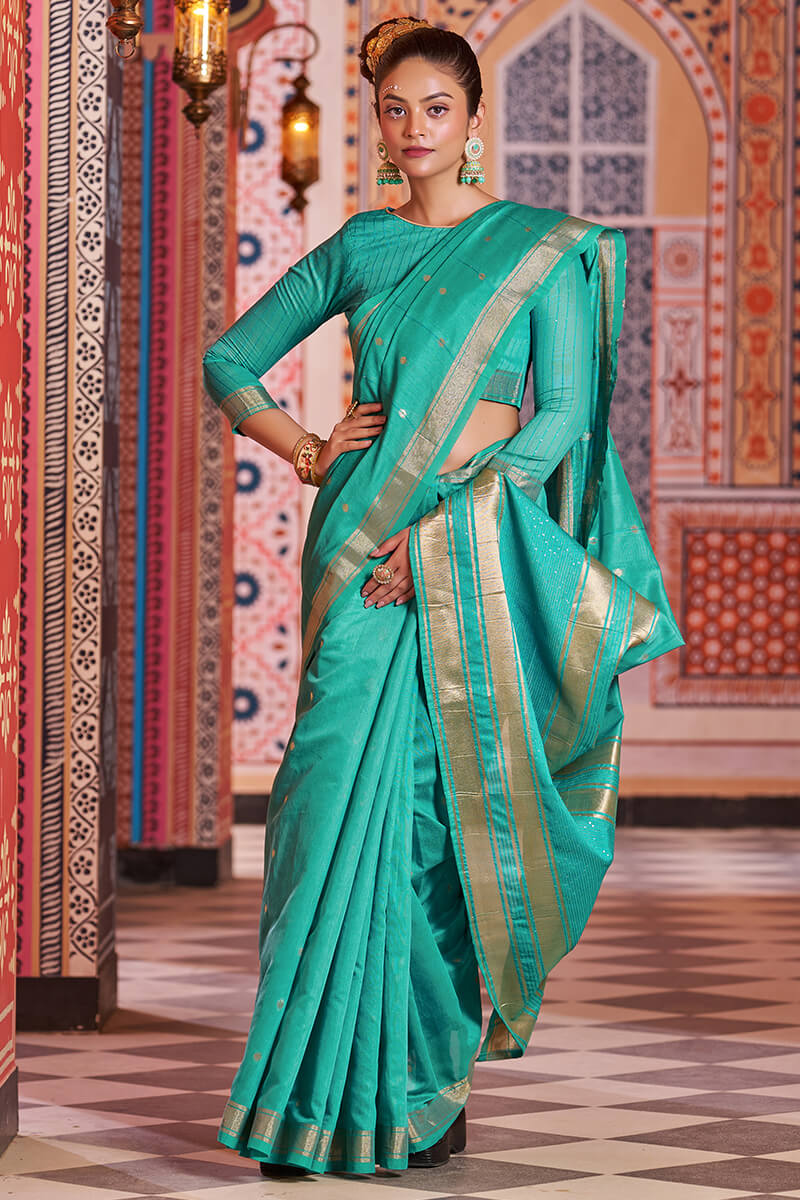 Engaging Rama Linen Cotton Silk Saree With Lagniappe Blouse Piece