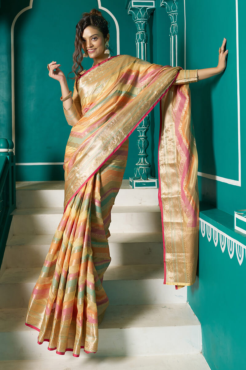 Prodigal Mustard Organza Silk Saree With Blissful Blouse Piece