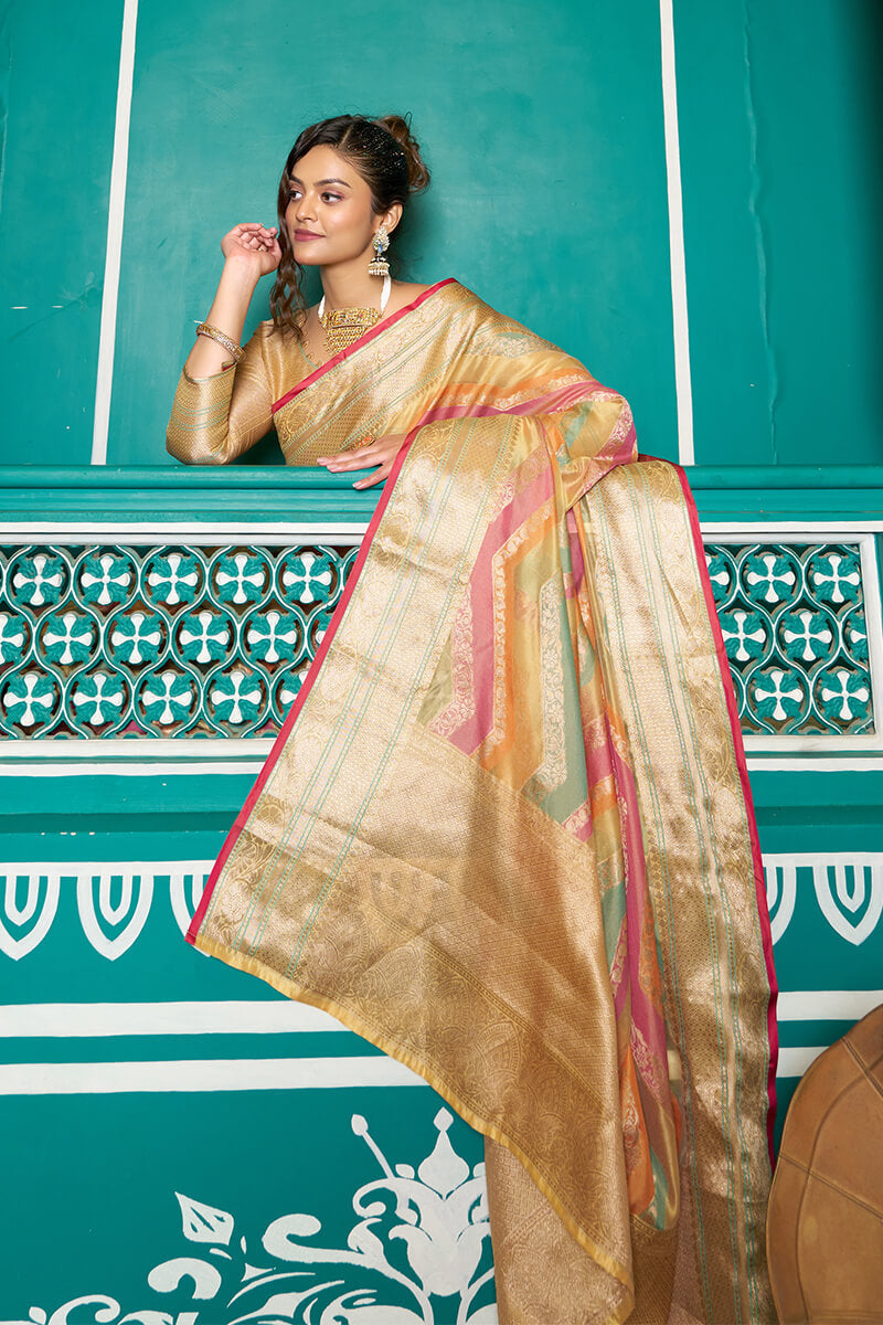 Prodigal Mustard Organza Silk Saree With Blissful Blouse Piece
