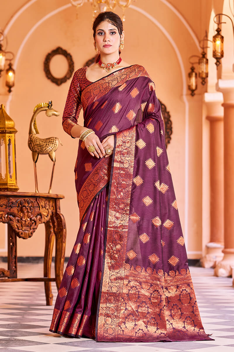 Glorious Purple Soft Banarasi Silk Saree With Glowing Blouse Piece