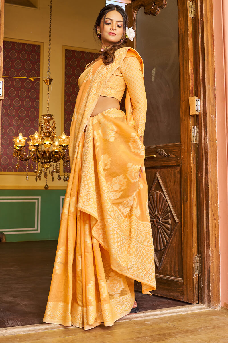 Murmurous Yellow Linen Silk Saree With Propinquity Blouse Piece
