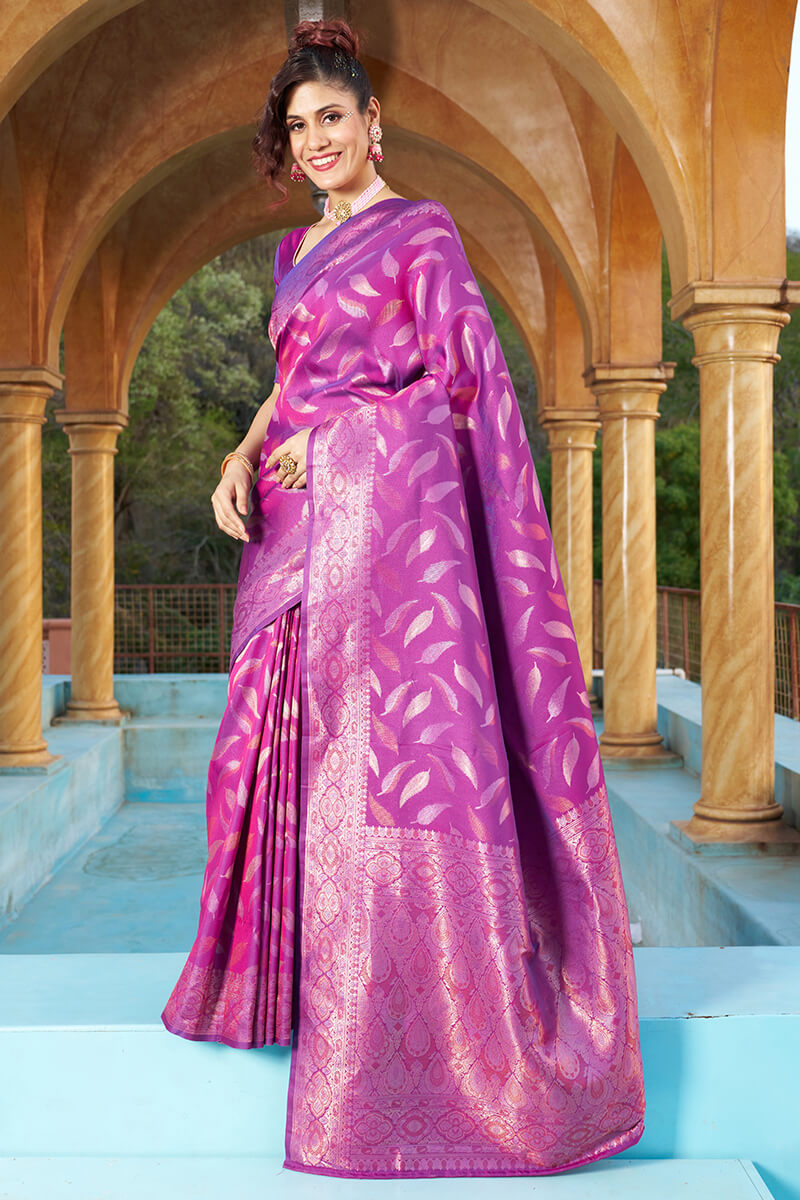 Outstanding Purple Soft Banarasi Silk Saree With Phenomenal Blouse Piece