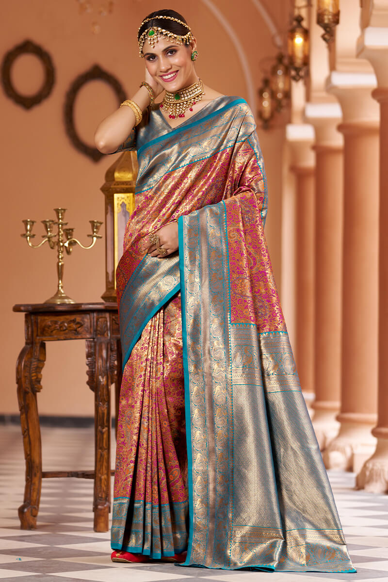 Inspiring Multicolor Kanjivaram Silk Saree With Luxuriant Blouse Piece