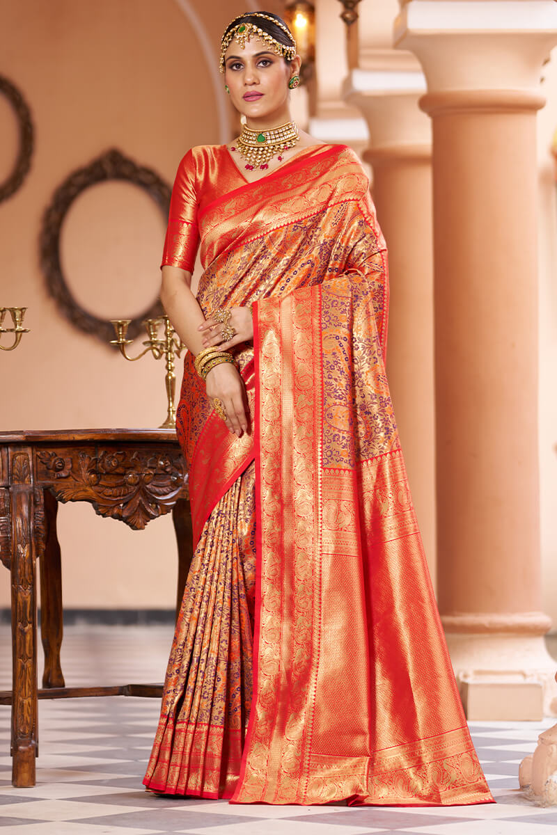 Fairytale Multicolor Kanjivaram Silk Saree With Smashing Blouse Piece