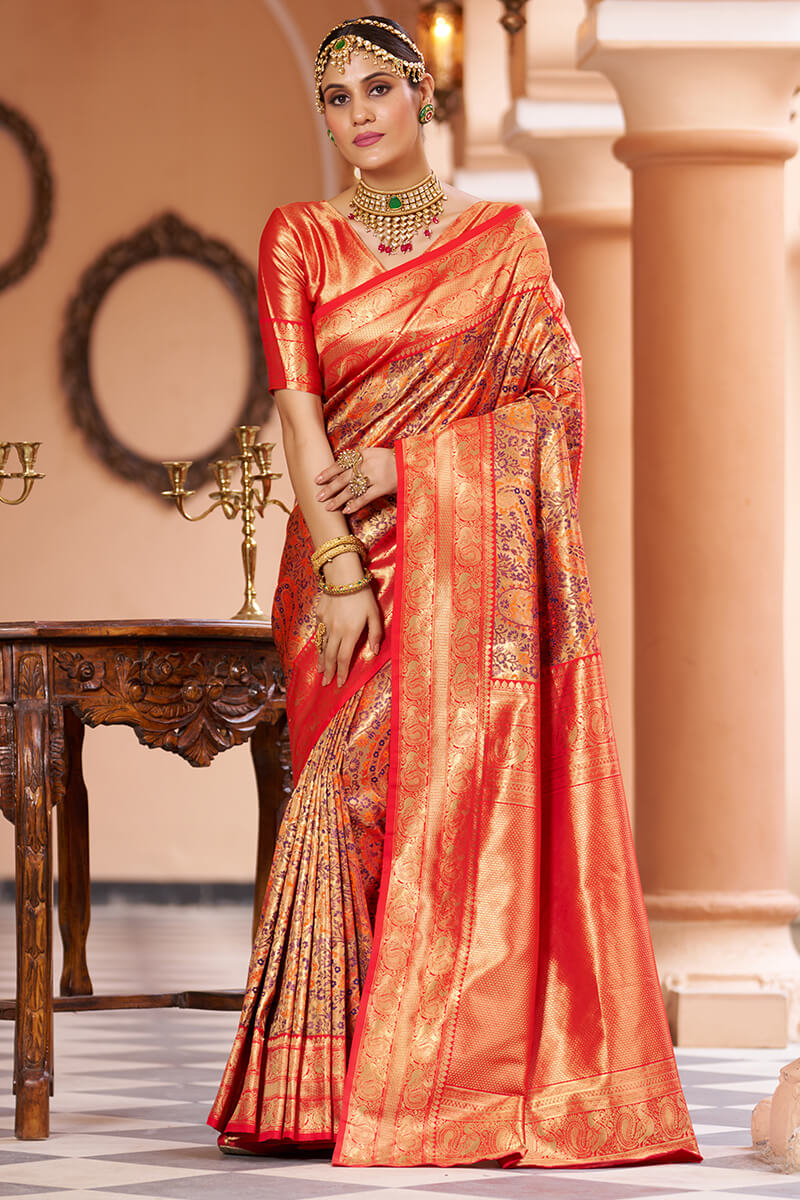 Fairytale Multicolor Kanjivaram Silk Saree With Smashing Blouse Piece