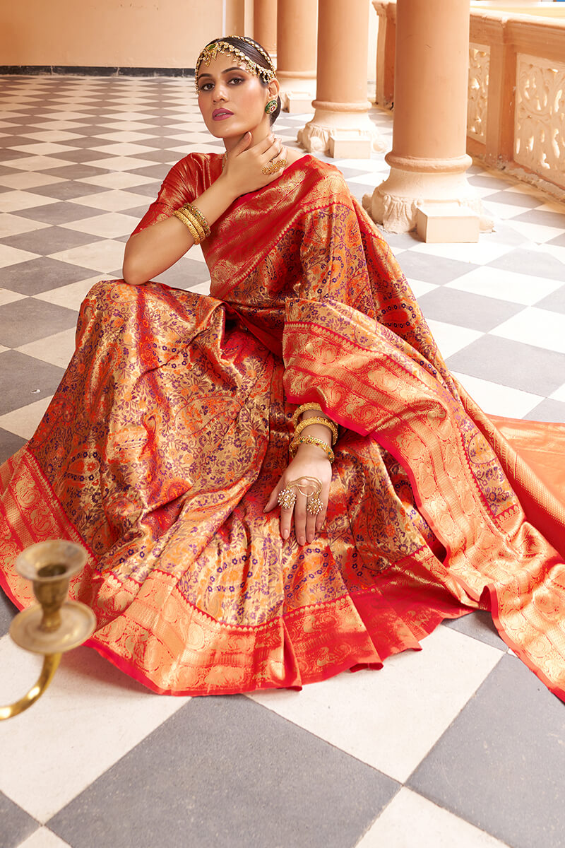Fairytale Multicolor Kanjivaram Silk Saree With Smashing Blouse Piece