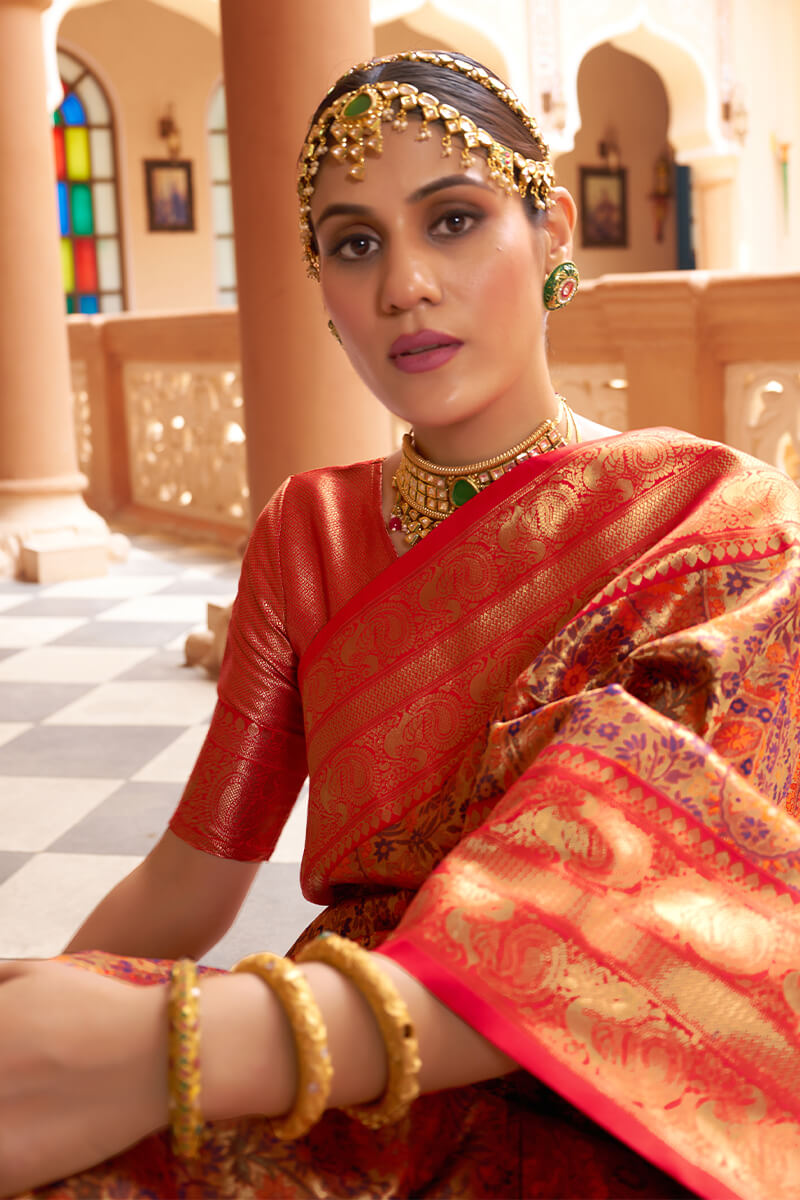Fairytale Multicolor Kanjivaram Silk Saree With Smashing Blouse Piece