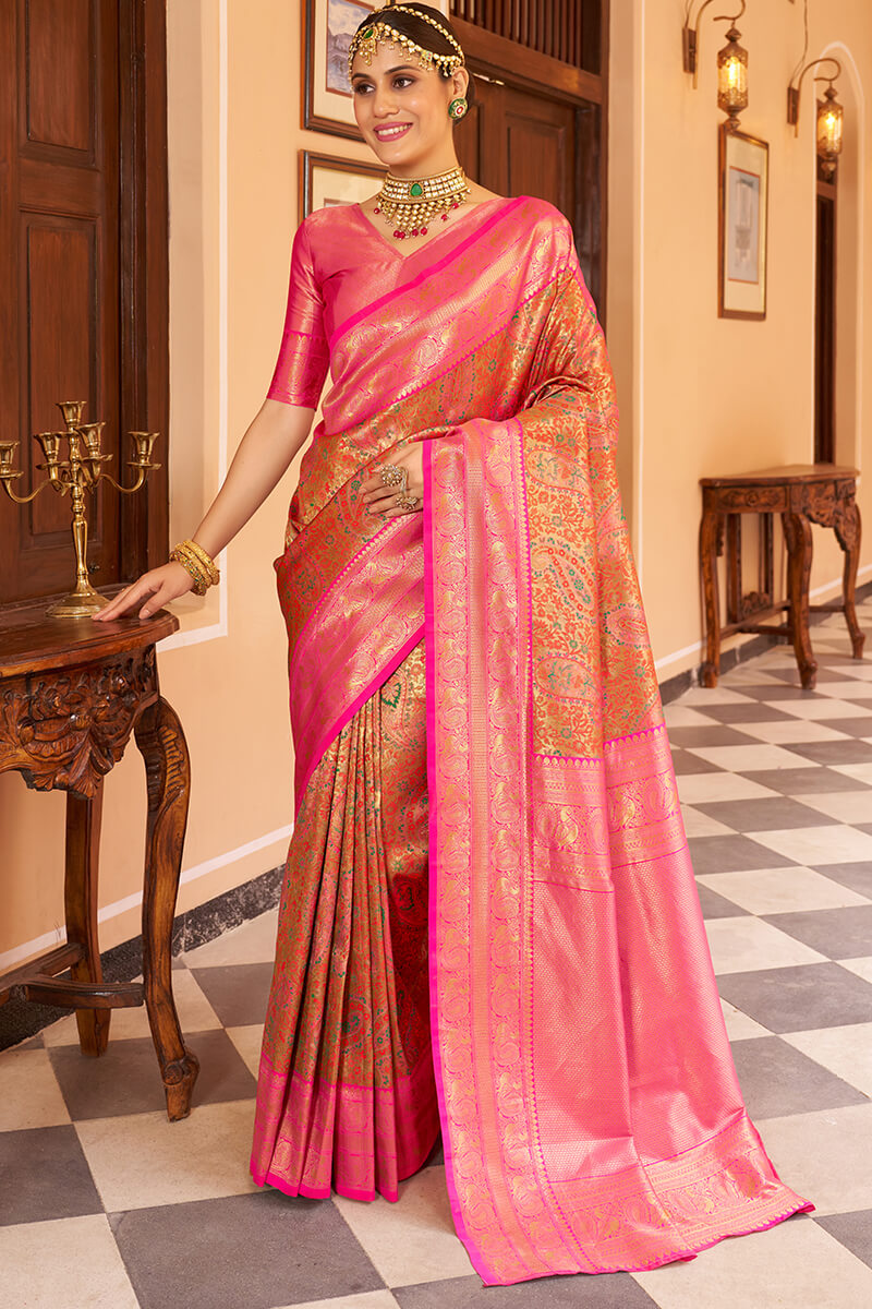 Sempiternal Multicolor Kanjivaram Silk Saree With Serendipity Blouse Piece