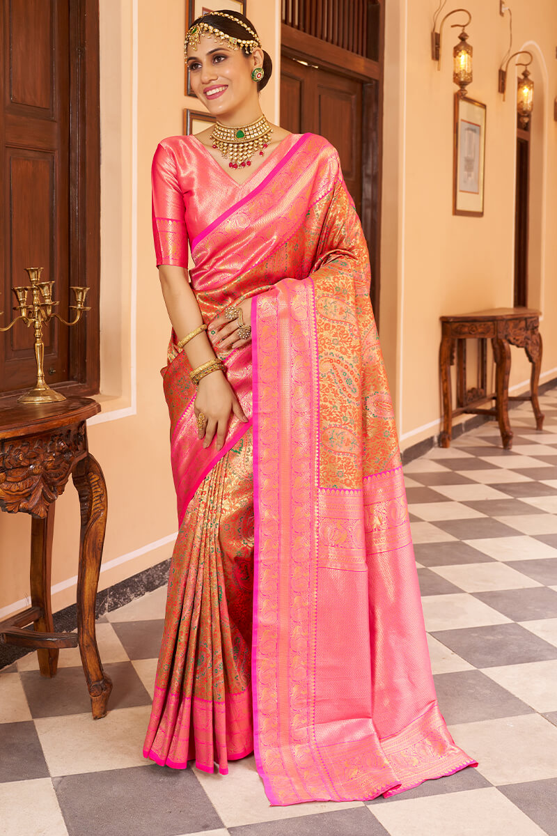Sempiternal Multicolor Kanjivaram Silk Saree With Serendipity Blouse Piece