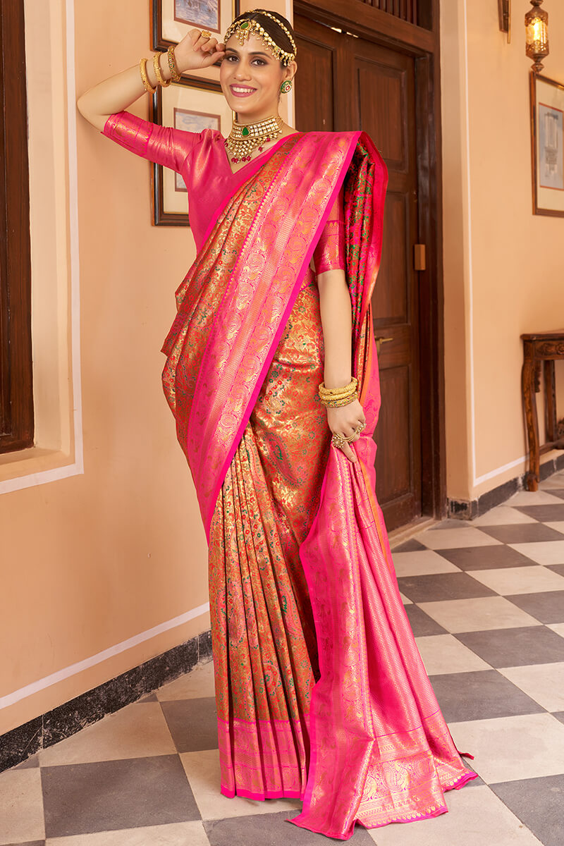Sempiternal Multicolor Kanjivaram Silk Saree With Serendipity Blouse Piece