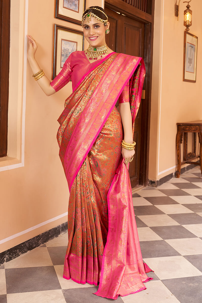 Sempiternal Multicolor Kanjivaram Silk Saree With Serendipity Blouse Piece