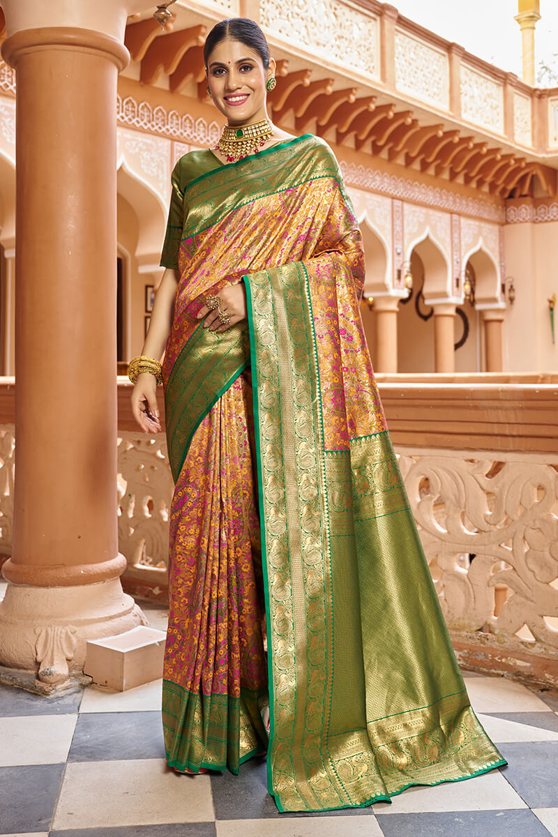 Stunner Multicolor Kanjivaram Silk Saree With Propinquity Blouse Piece