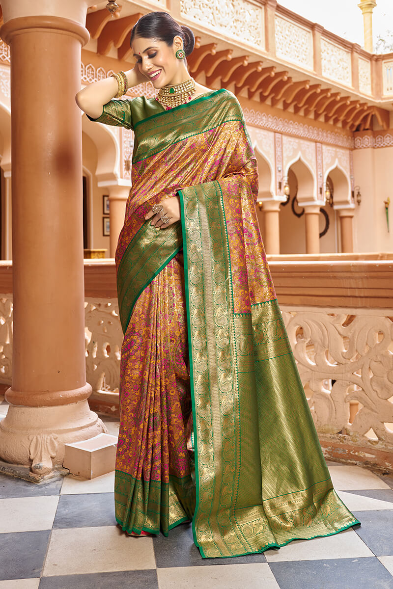 Stunner Multicolor Kanjivaram Silk Saree With Propinquity Blouse Piece