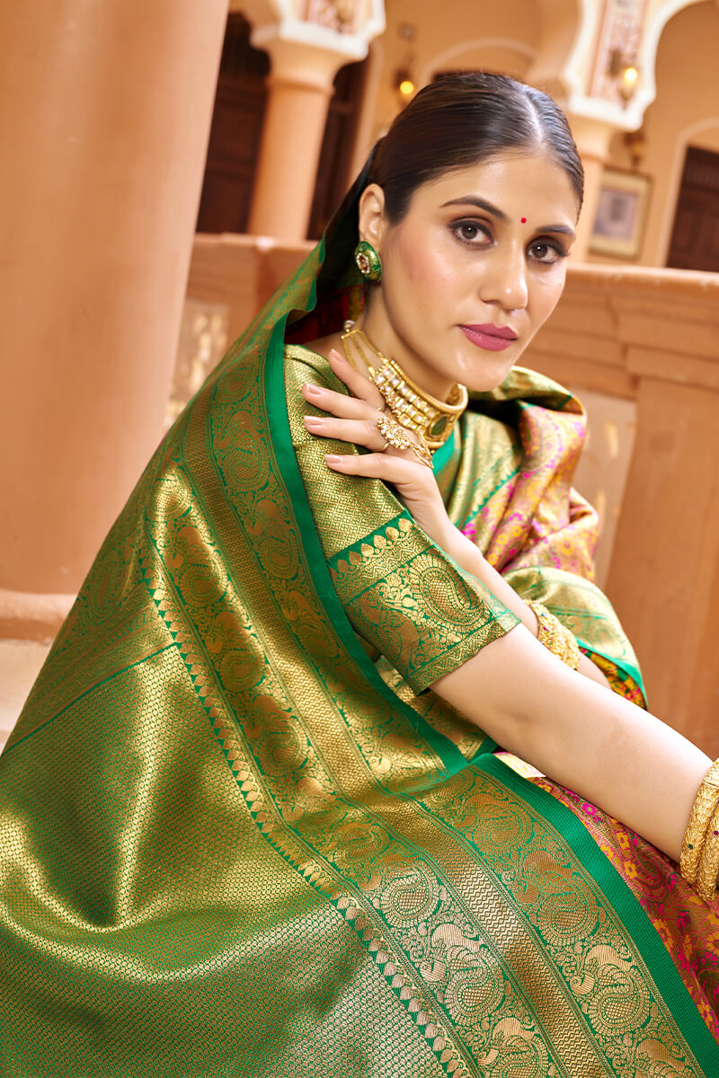 Stunner Multicolor Kanjivaram Silk Saree With Propinquity Blouse Piece