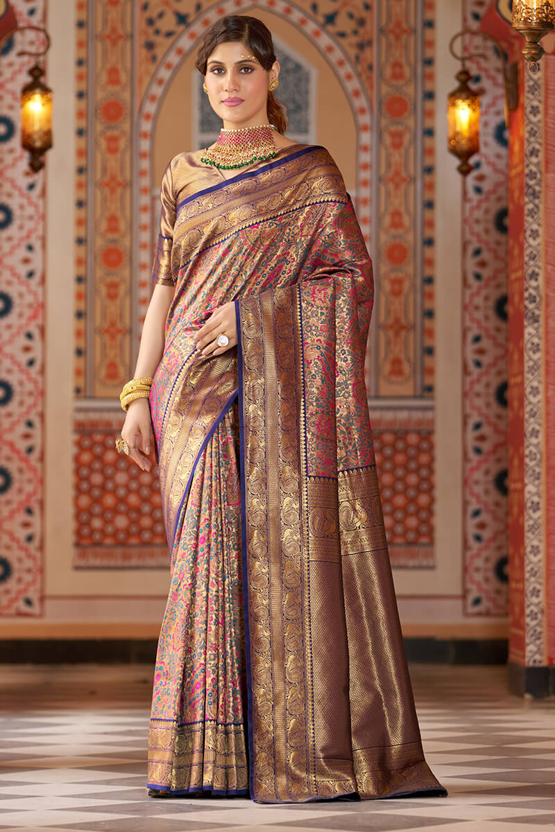 Twirling Multicolor Kanjivaram Silk Saree With Mellifluous Blouse Piece