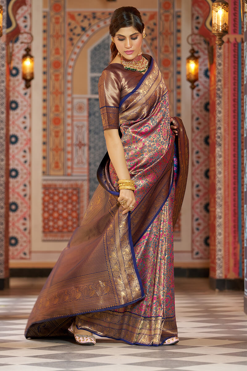 Twirling Multicolor Kanjivaram Silk Saree With Mellifluous Blouse Piece