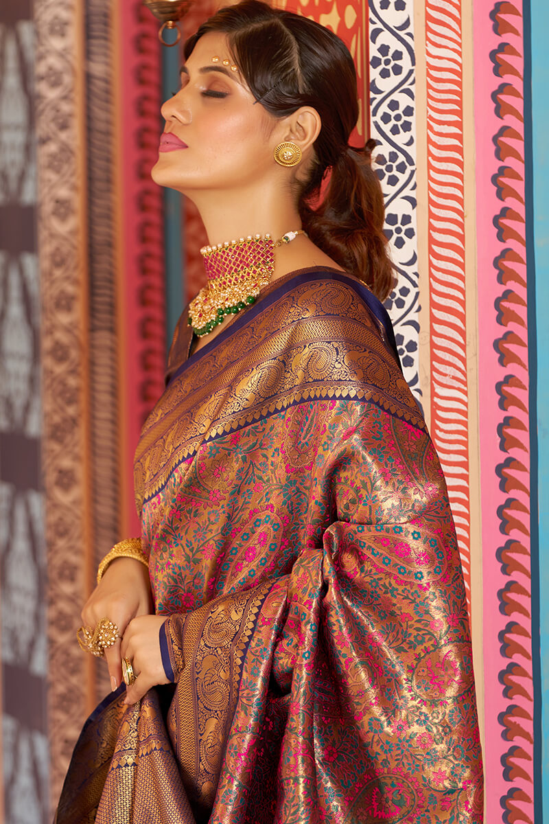 Twirling Multicolor Kanjivaram Silk Saree With Mellifluous Blouse Piece