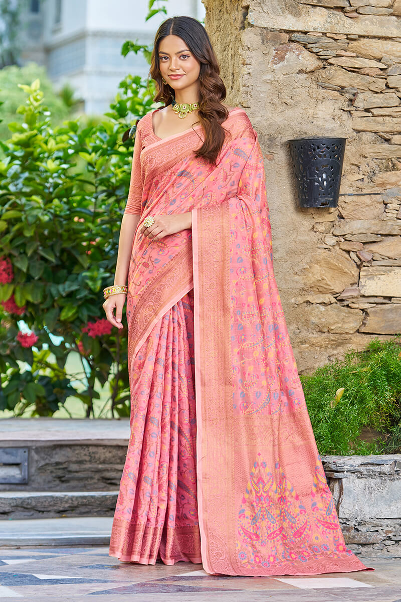 Super classy Pink Pashmina saree With Exuberant Blouse Piece